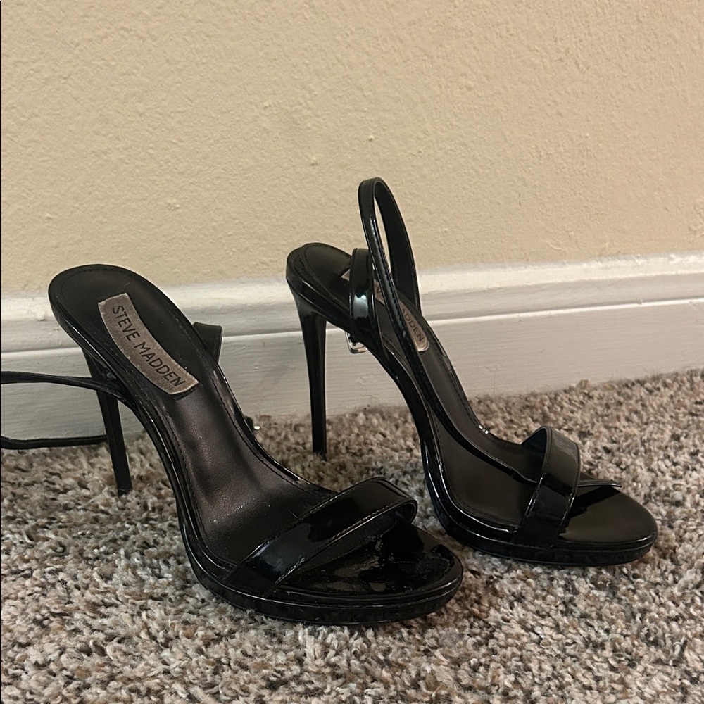 Steve Madden Glossy Black Strappy Heels